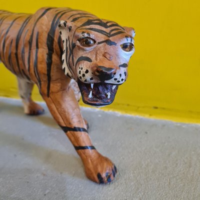 Hand-Painted Leather and Wrapped Papier-Mâché Tiger, 1960s-VHW-1793154