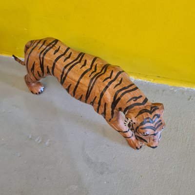 Hand-Painted Leather and Wrapped Papier-Mâché Tiger, 1960s-VHW-1793154