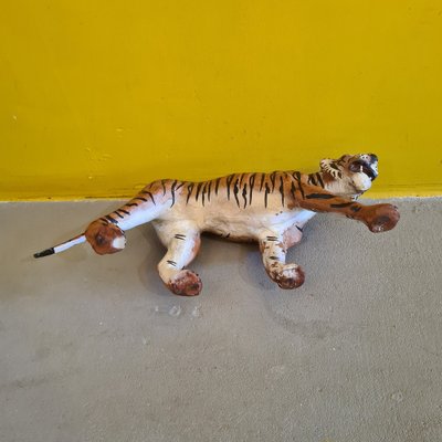 Hand-Painted Leather and Wrapped Papier-Mâché Tiger, 1960s-VHW-1793154