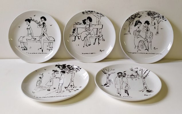 Hand-Painted Plates by Raimond Peynet for SCI Laveno, 1960s, Set of 5-EI-1091745