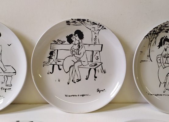 Hand-Painted Plates by Raimond Peynet for SCI Laveno, 1960s, Set of 5-EI-1091745