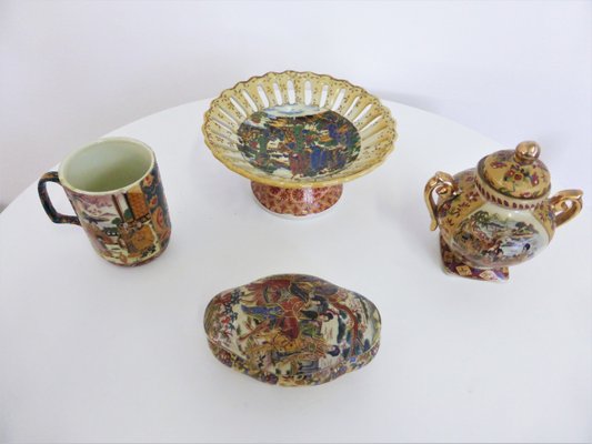 Hand-Painted Satsuma Pottery Set, 1950s, Set of 4-KNM-946490