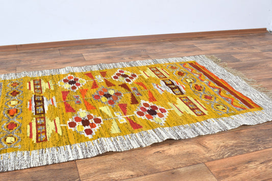 Hand-Woven Wool and Linen Wall Rug, 1960s