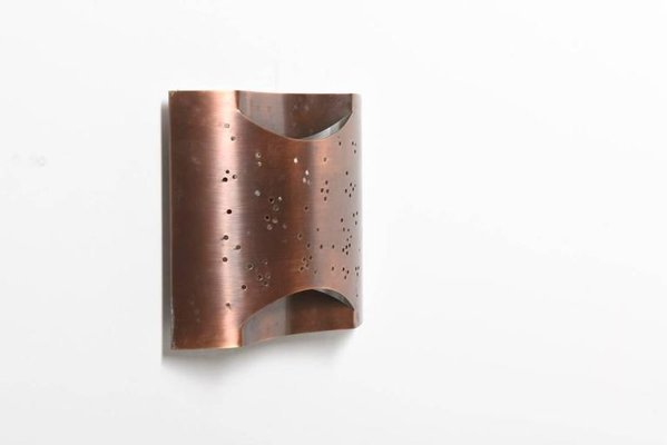 Handcrafted Curved Copper Perforated Starlite Sconce, 1980s-KL-620228