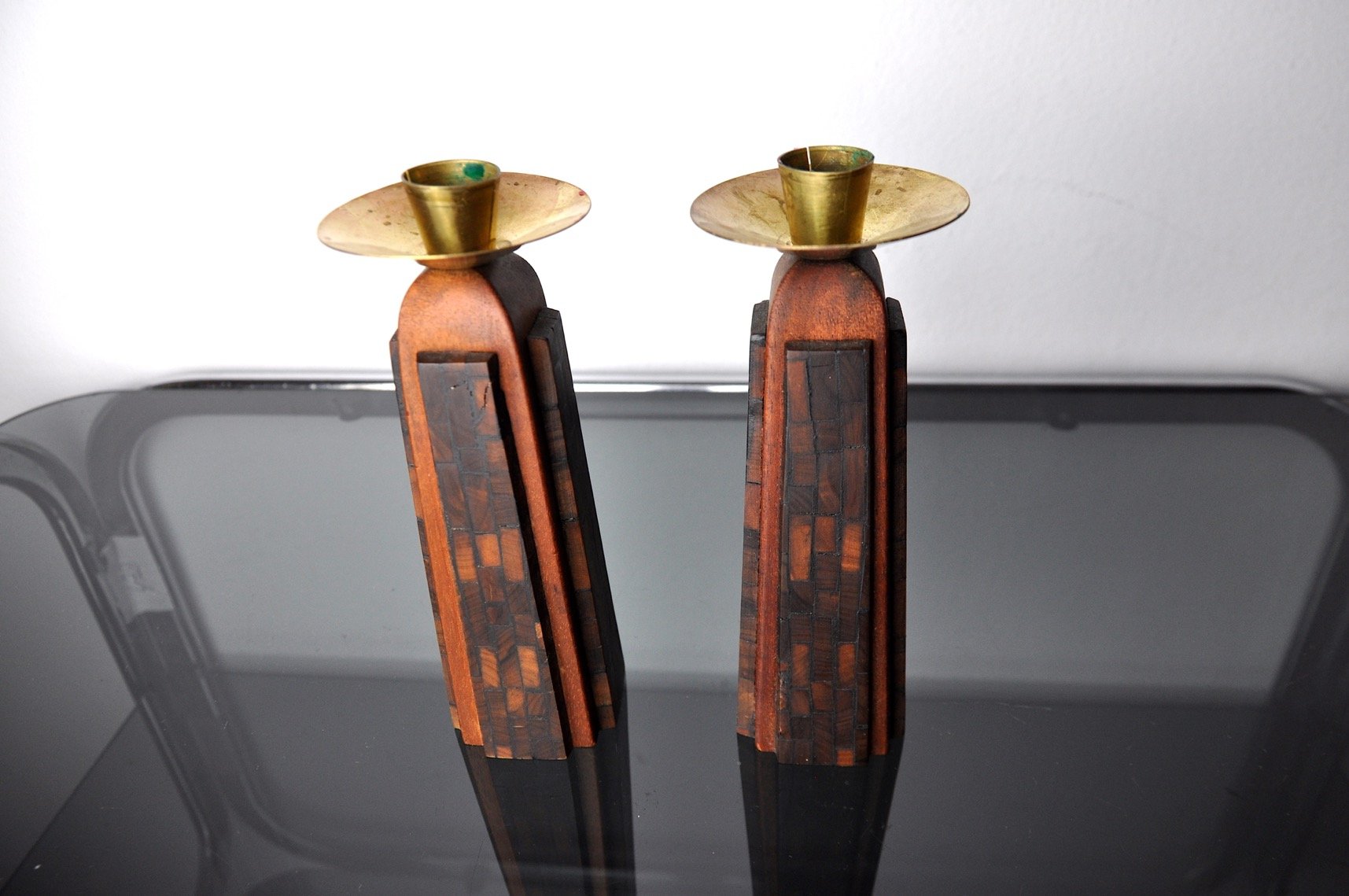 Handcrafted David Candlesticks in Olive Wood, Israel, 1960s, Set of 2