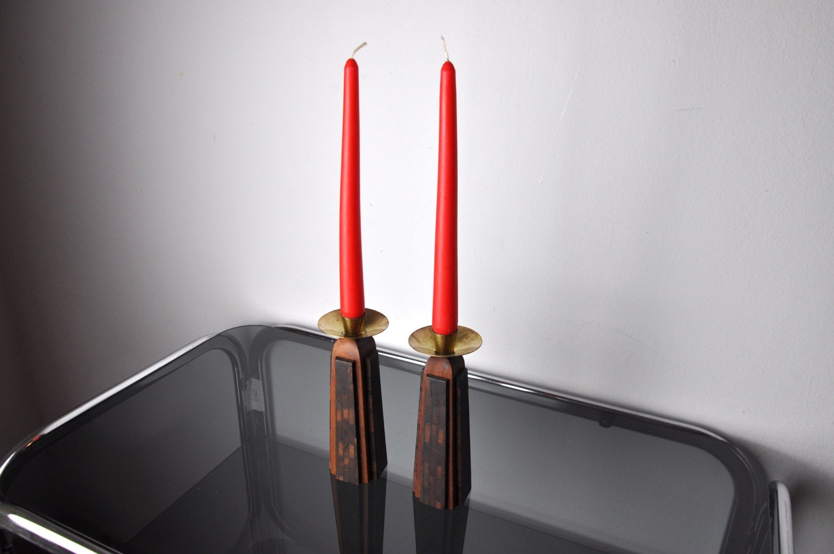 Handcrafted David Candlesticks in Olive Wood, Israel, 1960s, Set of 2