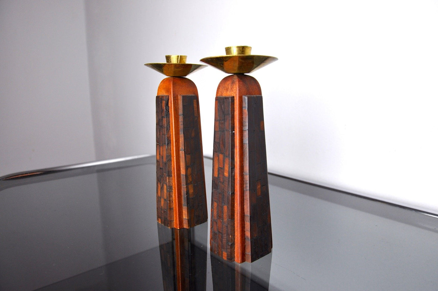 Handcrafted David Candlesticks in Olive Wood, Israel, 1960s, Set of 2