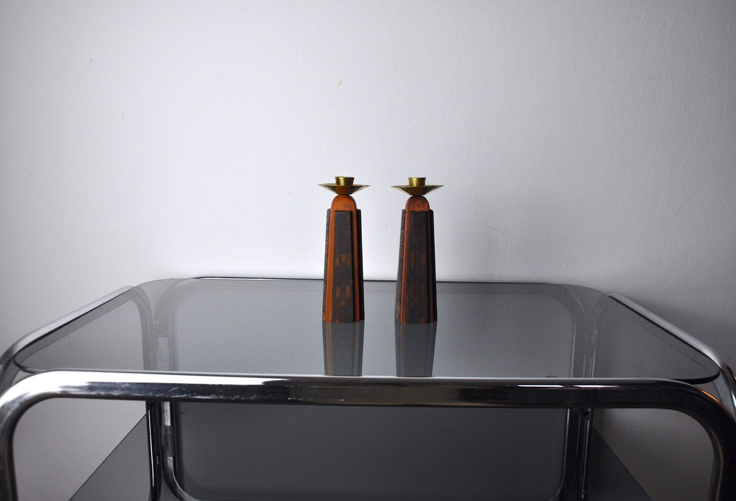 Handcrafted David Candlesticks in Olive Wood, Israel, 1960s, Set of 2