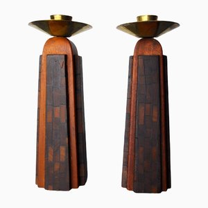 Handcrafted David Candlesticks in Olive Wood, Israel, 1960s, Set of 2-EJE-1373503