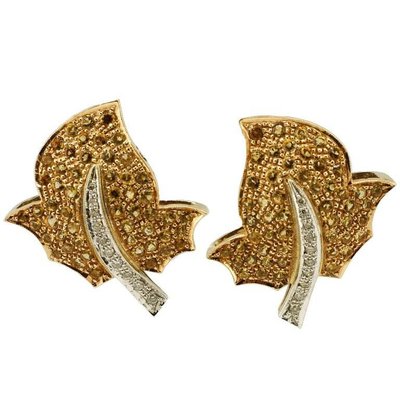 Handcrafted Gold Earrings with Topaz and Diamond-TRZ-1282055