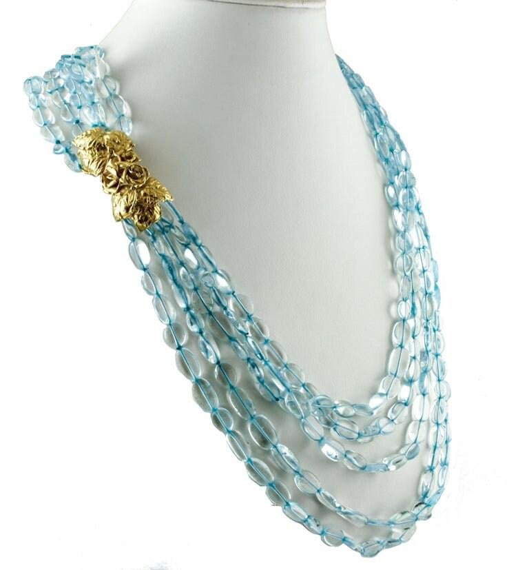 Handcrafted Multi-Strands Necklace with 257 G Rock Crystal and 18 Karat Yellow Gold Closure