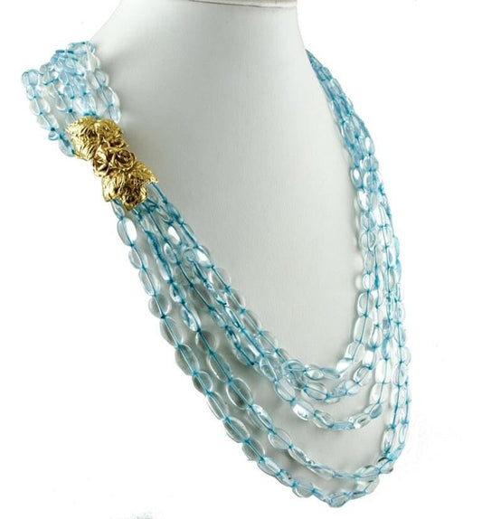 Handcrafted Multi-Strands Necklace with 257 G Rock Crystal and 18 Karat Yellow Gold Closure