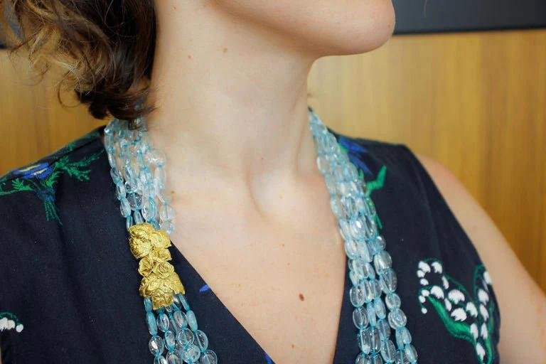 Handcrafted Multi-Strands Necklace with 257 G Rock Crystal and 18 Karat Yellow Gold Closure