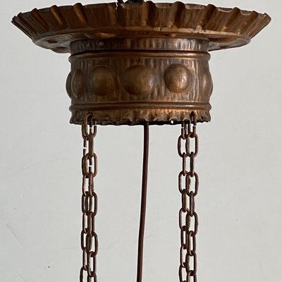 Handcrafted Secessionist Copper and Glass Dragon Chandelier, Austria or Hungary, 1900s-HWV-935859