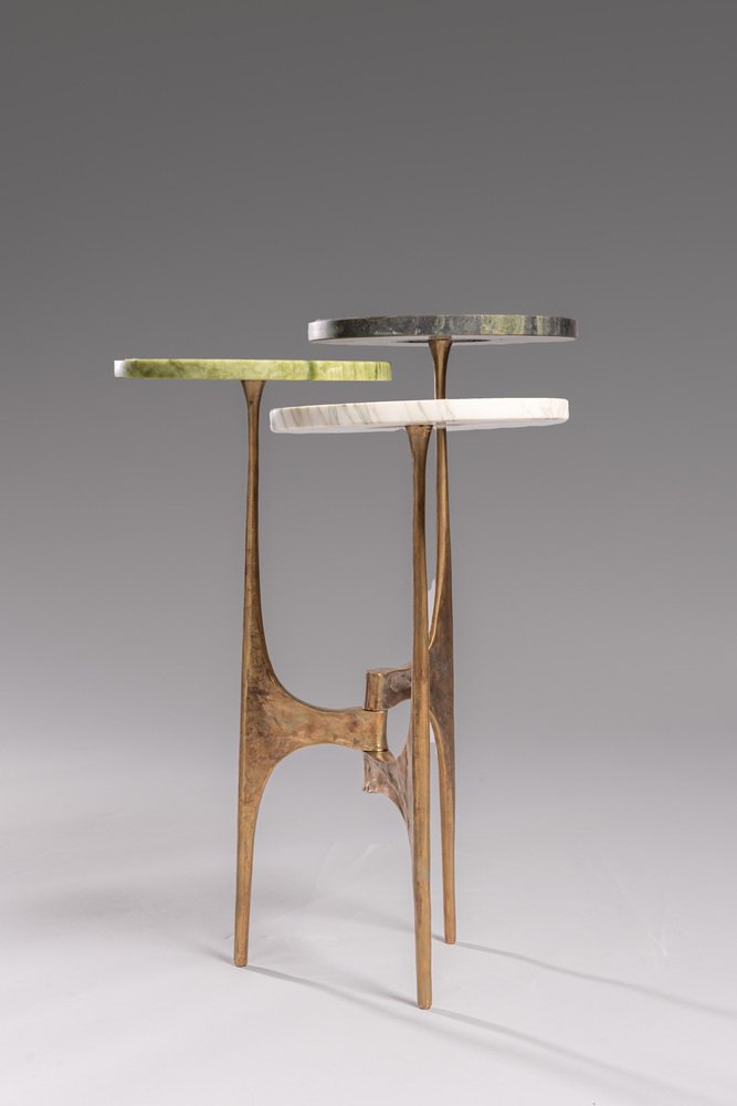 Handcrafted Side Table in Bronze with Multi-Level Marble Tops, 2022