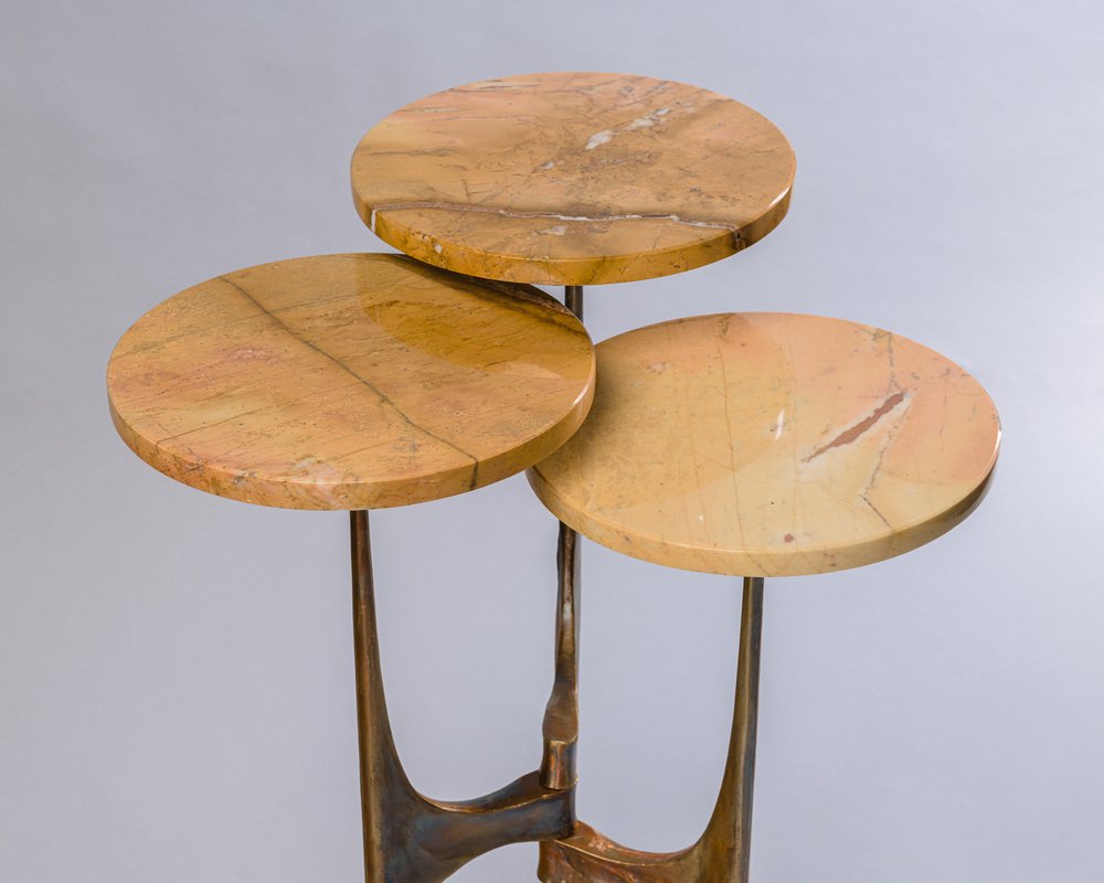 Handcrafted Side Table in Bronze with Multi-Level Marble Tops, 2022