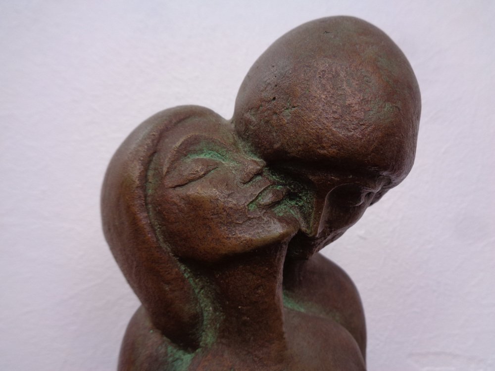 Handcrafted Stoneware Loving Couple Figure from Achatit Werkstätten, Germany, 1960s