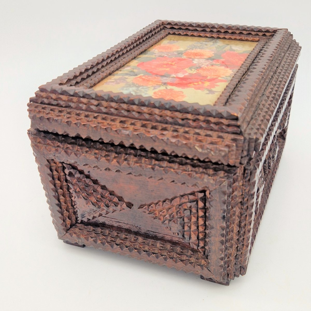 Handcrafted Tramp Art Wood Box, 1850s