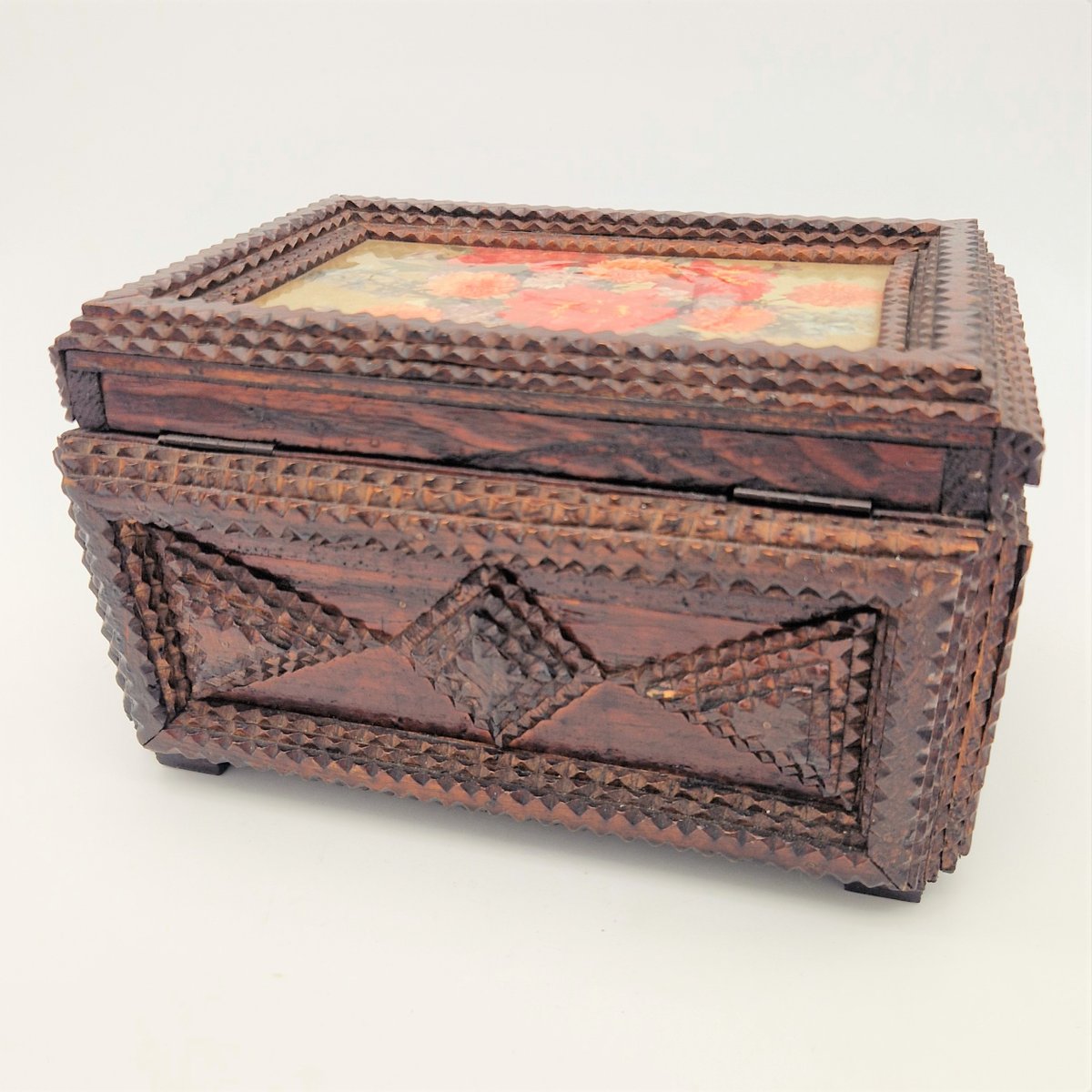 Handcrafted Tramp Art Wood Box, 1850s