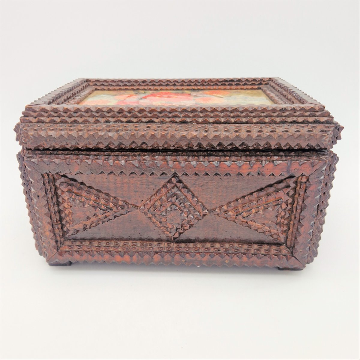 Handcrafted Tramp Art Wood Box, 1850s