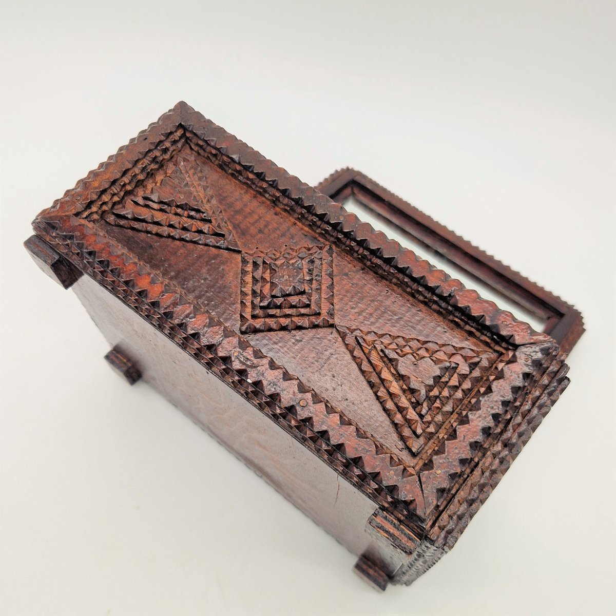 Handcrafted Tramp Art Wood Box, 1850s