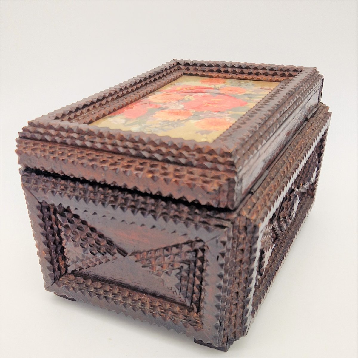 Handcrafted Tramp Art Wood Box, 1850s