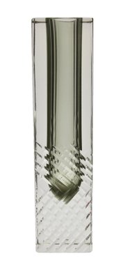 Handcut Murano Glass Block Vase in Smokey Anthracite with Diagonal Lines by Flavio Poli-MJY-1149010