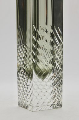 Handcut Murano Glass Block Vase in Smokey Anthracite with Diagonal Lines by Flavio Poli-MJY-1149010