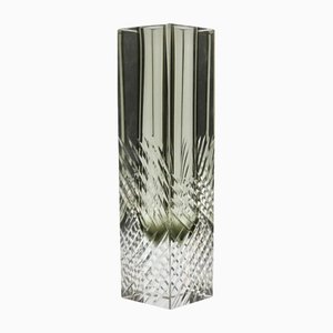 Handcut Murano Glass Block Vase in Smokey Anthracite with Diagonal Lines by Flavio Poli-MJY-1149010