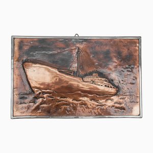 Handmade 3D Copper and Brass Ship Relief Mural-KQB-1752131