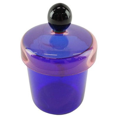 Handmade Blue, Pink and Black Glass Lidded Jar by Erik Höglund for Nordiska Kompaniet, 1992-RUK-2041632