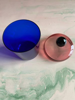 Handmade Blue, Pink and Black Glass Lidded Jar by Erik Höglund for Nordiska Kompaniet, 1992-RUK-2041632