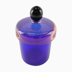 Handmade Blue, Pink and Black Glass Lidded Jar by Erik Höglund for Nordiska Kompaniet, 1992-RUK-2041632