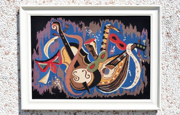 Handmade Carnival Tapestry with Frame, 1970s-HS-892897