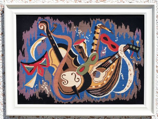 Handmade Carnival Tapestry with Frame, 1970s-HS-892897