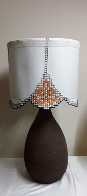 Handmade Ceramic Table Lamp with Fabric Shade, 1970s-HOI-1737038