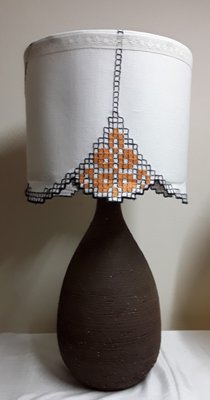 Handmade Ceramic Table Lamp with Fabric Shade, 1970s-HOI-1737038