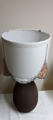 Handmade Ceramic Table Lamp with Fabric Shade, 1970s-HOI-1737038