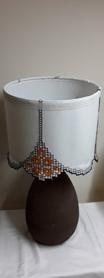 Handmade Ceramic Table Lamp with Fabric Shade, 1970s-HOI-1737038