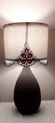 Handmade Ceramic Table Lamp with Fabric Shade, 1970s-HOI-1737038