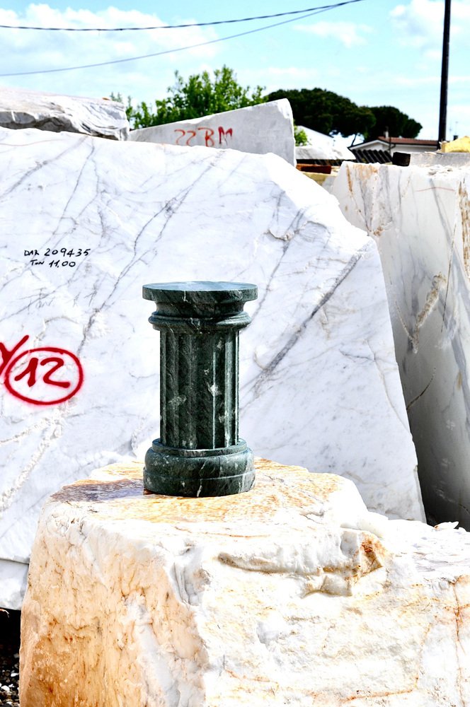 Handmade Column Vase in Satin Travertino Marble by Fiammetta V.