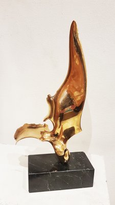 Handmade Gilt Bronze Oniric Bird Sculpture in the style of Philippe Jean, 1980s-PCJ-698826