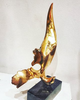 Handmade Gilt Bronze Oniric Bird Sculpture in the style of Philippe Jean, 1980s-PCJ-698826