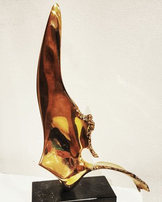 Handmade Gilt Bronze Oniric Bird Sculpture in the style of Philippe Jean, 1980s-PCJ-698826