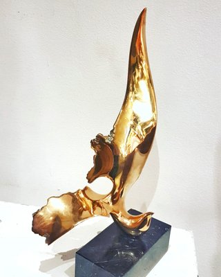 Handmade Gilt Bronze Oniric Bird Sculpture in the style of Philippe Jean, 1980s-PCJ-698826