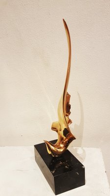 Handmade Gilt Bronze Oniric Bird Sculpture in the style of Philippe Jean, 1980s-PCJ-698826