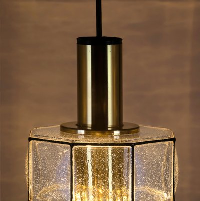 Handmade Glass and Brass Octagonal Pendant Light from Limburg, 1960s-QBR-1191500