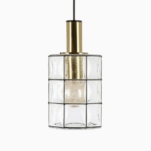 Handmade Glass and Brass Octagonal Pendant Light from Limburg, 1960s-QBR-1191500