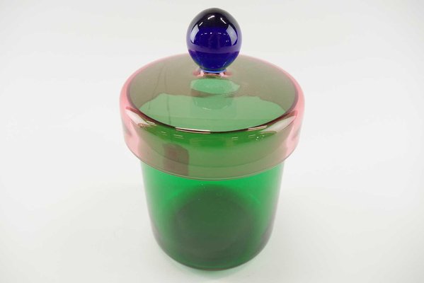 Handmade Green, Pink and Blue Glass Lidded Jar by Erik Höglund for Nordiska Kompaniet, 1992-RUK-2042720