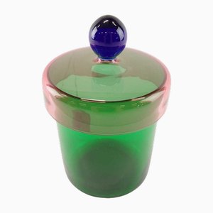 Handmade Green, Pink and Blue Glass Lidded Jar by Erik Höglund for Nordiska Kompaniet, 1992-RUK-2042720